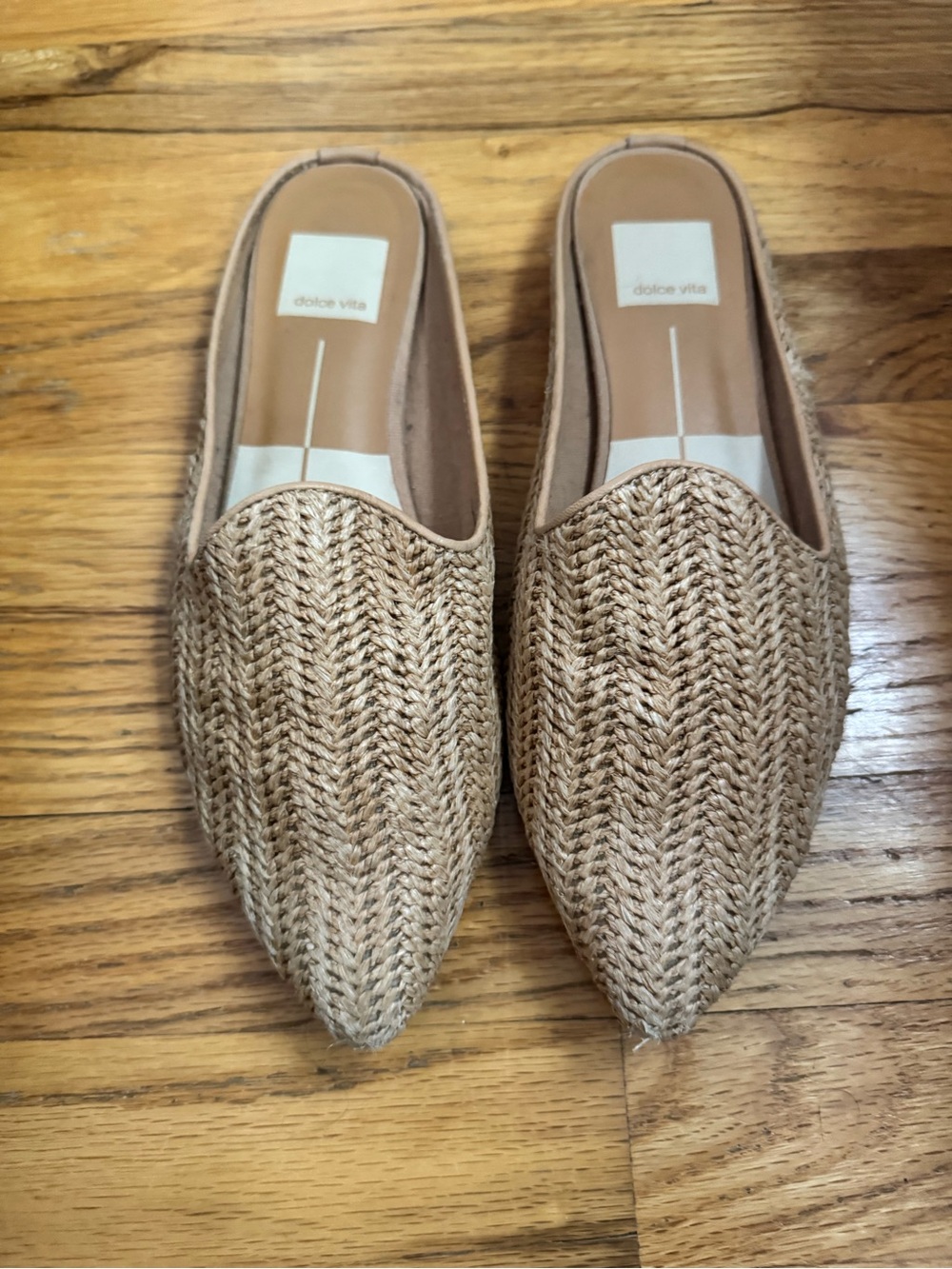 Dolce Vita Woven Pointed-Toe Slip-On Mules in Tan